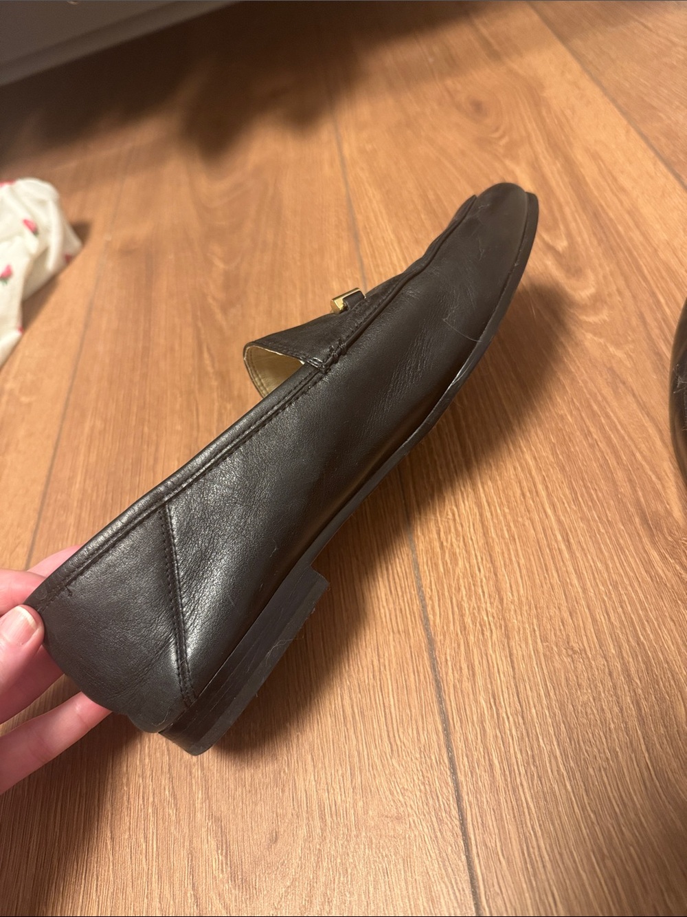 Sam Edelman Black Leather Loafers with Gold Accent - Picture 3 of 5